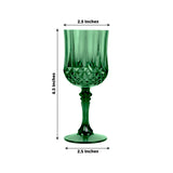 6 Pack 8oz Hunter Emerald Green Crystal Cut Reusable Plastic Cocktail Goblets, Shatterproof Wine