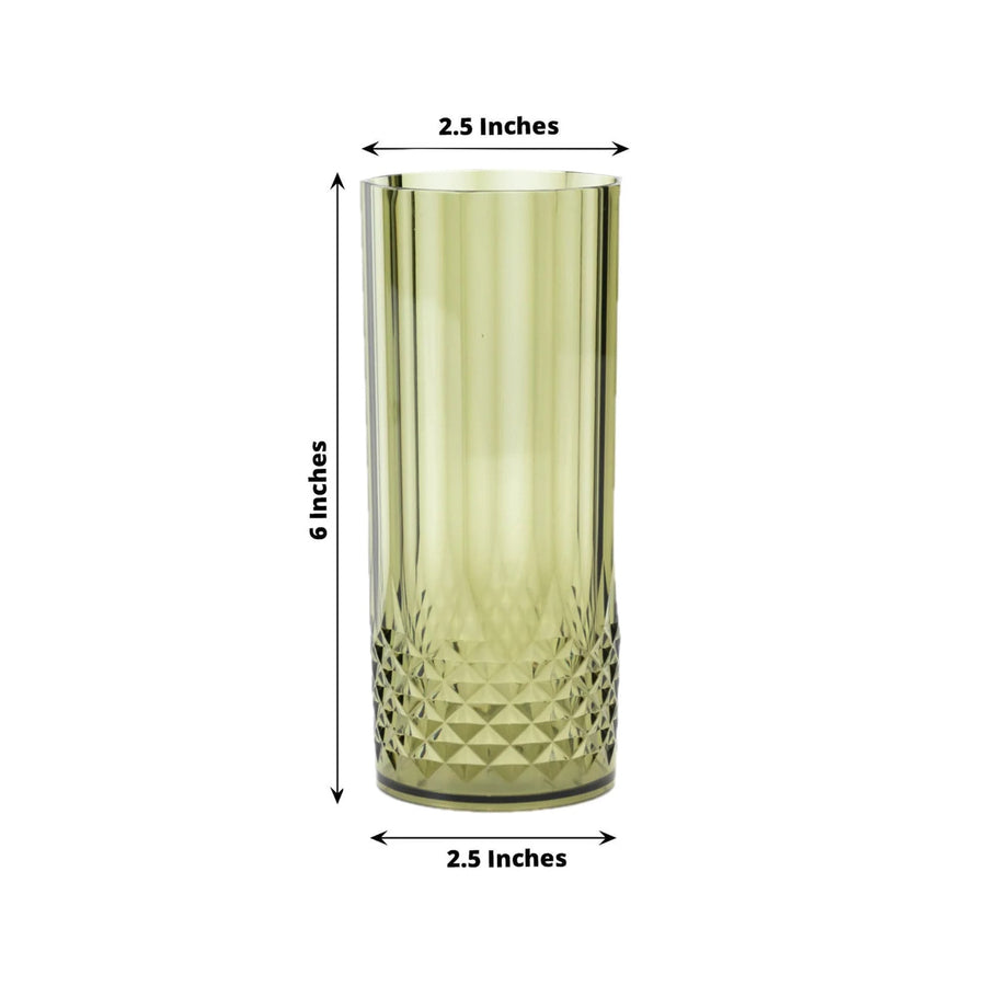 6-Pack Plastic Cocktail Tumblers Dusty Sage Green Transparent Crystal Cut Style - Shatterproof