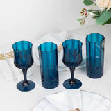 6 Pack 14oz Navy Blue Crystal Cut Reusable Plastic Cocktail Tumbler Cups, Shatterproof Tall Highball