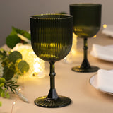 12 Pack Hunter Emerald Green Ribbed Reusable Plastic Wine Goblets