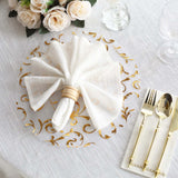 10 Pack Metallic Gold Sheer Organza Dining Table Mats with Embossed Foil Flower Design