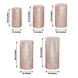 Set of 5 Rose Gold Sequin Mesh Cylinder Pedestal Pillar Prop Covers with Geometric Pattern