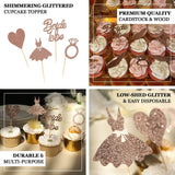 24 Pack | Blush/Rose Gold Glitter Bridal Shower Cupcake Topper Picks Set