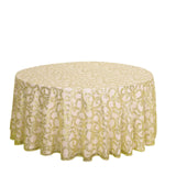 120inch Gold Sequin Leaf Embroidered Seamless Tulle Round Tablecloth, Sheer Table Overlay
