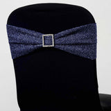 5 Pack | Navy Blue Metallic Shimmer Tinsel Spandex Chair Sashes