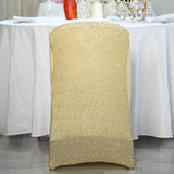 Champagne Spandex Stretch Folding Chair Cover, Fitted Chair Cover with Metallic Shimmer Tinsel Back