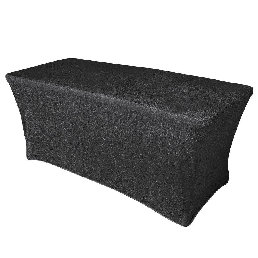 6ft Black Metallic Shimmer Tinsel Spandex Table Cover, Rectangular Fitted Tablecloth