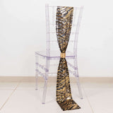 6inch x 88inch Black Gold Wave Embroidered Sequin Mesh Chair Sashes