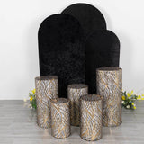 Set of 5 Black Wave Mesh Cylinder Pedestal Stand Covers with Embroidered Sequins, Premium Pillar