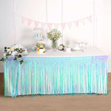 30inch x 9FT Metallic Foil Fringe Table Skirt, Self Adhesive Party Table Skirt - Iridescent Blue