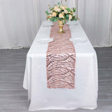 12x108inch Blush Rose Gold Wave Mesh Table Runner With Embroidered Sequins