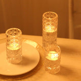 Set of 3 Clear Glass Taper Candle Stick Stand with Gemstone Pattern