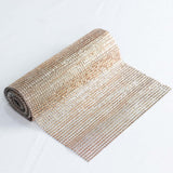 10x108inch Champagne Diamond Rhinestone Mesh Table Runner, Crystal Rhinestone Ribbon Bling Roll
