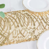 12x108inch Champagne Wave Mesh Table Runner With Embroidered Sequins