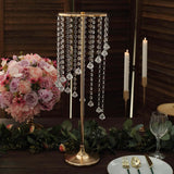 24inch Gold Metal Flower Stand Wedding Centerpiece Acrylic Beaded Chains, Crystal Flower Pedestal