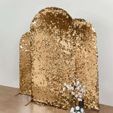 7ft Sparkly Gold Double Sided Big Payette Sequin Chiara Backdrop Stand Cover For Fitted Round Top 