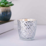 Metallic Silver Mercury Glass Votive Candle Holders, Tealight Candle Holders - Geometric Designs