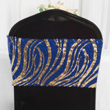 5 Pack Royal Blue Gold Wave Chair Sash Bands With Embroidered Sequins