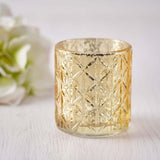 6 Pack | 3inch Shiny Gold Mercury Glass Candle Holders, Votive Tealight Holders - Geometric Design