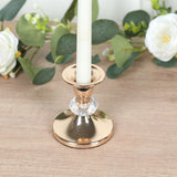 6 Pack 3.5" Gold Metal Taper Candle Holders with Crystal Ball Center, Vintage Candlestick Stands