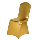 Shiny Metallic Gold Spandex Banquet Chair Cover, Glittering Premium Fitted Chair Cover