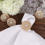 4 Pack | Diamond Rhinestone Gold Metal Flower Napkin Rings