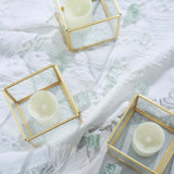 3inch Clear Glass Square Tealight Votive Candle Holder Cubes - Stackable with Gold Metal Frame