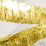 16FT Metallic Gold Foil Tassel Fringe Backdrop Banner, Tinsel Garland Decor