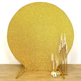 7.5ft Gold Metallic Shimmer Tinsel Spandex Round Backdrop, 2-Sided Wedding Arch Cover