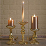 Set of 3 | Mercury Gold Glass Pillar Candle Holder Stands, Votive Candle Centerpieces