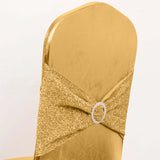 Metallic Gold Shimmer Tinsel Spandex Banquet Chair Cover With Attached Sash Band