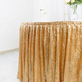 17ft Glitzy Gold Sequin Pleated Satin Table Skirt With Top Velcro Strip