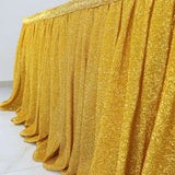 17ft Gold Metallic Shimmer Tinsel Spandex Pleated Table Skirt with Top Velcro Strip