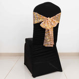 6inch x 88inch Rose Gold Mesh Chair Sashes With Gold Wave Embroidered Sequins