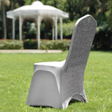 Silver Spandex Stretch Banquet Chair Cover, Fitted with Metallic Shimmer Tinsel Back