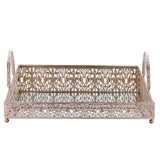 Fleur De Lis Rose Gold/Blush Metal Decorative Vanity Serving Tray with handles#whtbkgd