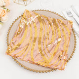 Rose Gold Wave Embroidered Sequin Mesh Dinner Napkin, Reusable Decorative Napkin