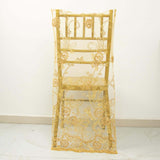 Gold Organza Floral Sequin Embroidered Chiavari Chair Back Slipcover