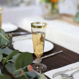 12 Pack Transparent Disposable Champagne Flutes with Gold Rim, 6oz Clear Plastic Toasting Cocktail