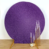 7.5ft Purple Metallic Shimmer Tinsel Spandex Round Backdrop, 2-Sided Wedding Arch Cover