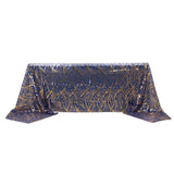 90x156inch Royal Blue Gold Wave Mesh Rectangular Tablecloth With Embroidered Sequins