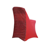 Red Spandex Stretch Folding Chair Cover, Fitted Chair Cover with Metallic Shimmer Tinsel Back