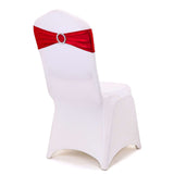 5 pack Metallic Red Spandex Chair Sashes With Attached Round Diamond Buckles