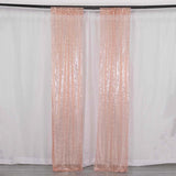 2 Pack Rose Gold Sequin Event Curtain Drapes with Rod Pockets, Seamless Backdrop Event