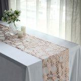 12x108inch Sparkly Blush Rose Gold Leaf Vine Sequin Tulle Table Runner