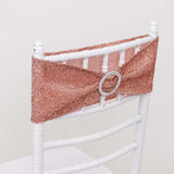 5 Pack Rose Gold Shimmer Tinsel Spandex Stretch Chair Sashes With Round Silver Rhinestone Chair