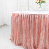 17ft Glitzy Blush / Rose Gold Sequin Pleated Satin Table Skirt With Top Velcro Strip