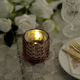 6 Pack | 3" Studded Blush/Rose Gold Mercury Glass Votive Holders, Faceted Tealight Candle Holders