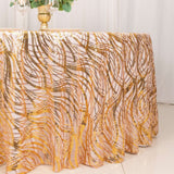 120inch Rose Gold Wave Mesh Round Tablecloth With Gold Embroidered Sequins