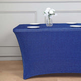 6ft Royal Blue Metallic Shimmer Tinsel Spandex Table Cover, Rectangular Fitted Tablecloth